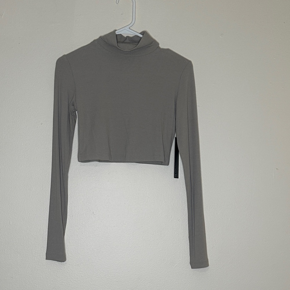 Mono B Charcoal Long Sleeve Crop Top